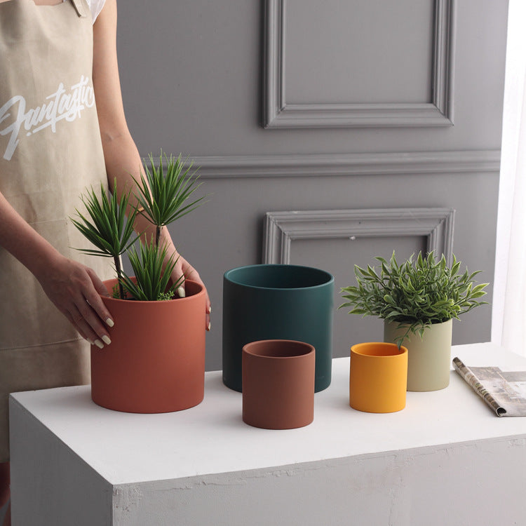 Nordic Industrial Ceramic Flowerpot – Colorful Succulent Planter with Tray