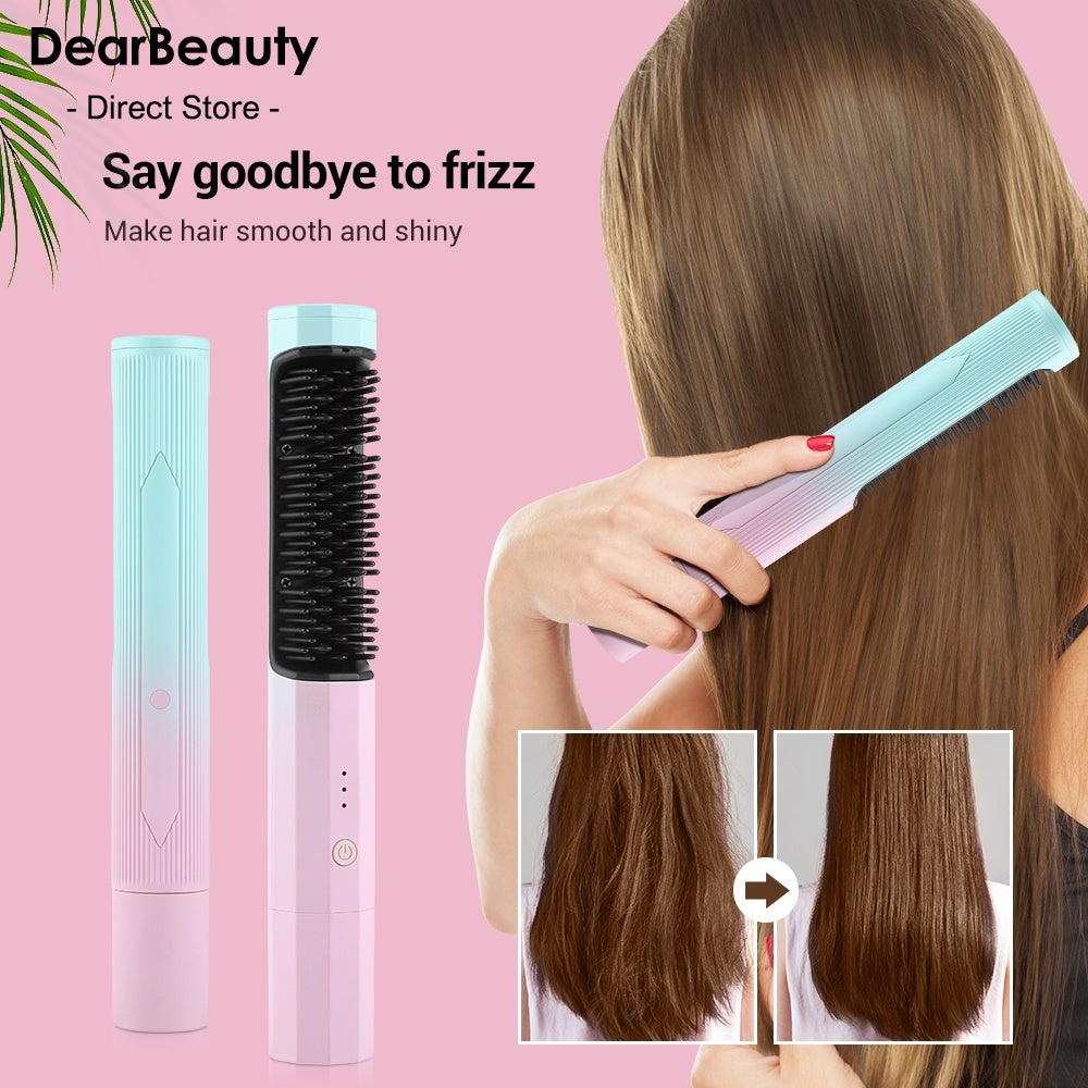 Rechargeable Wireless Hair Straightener & Curler – Dual-Purpose Portable