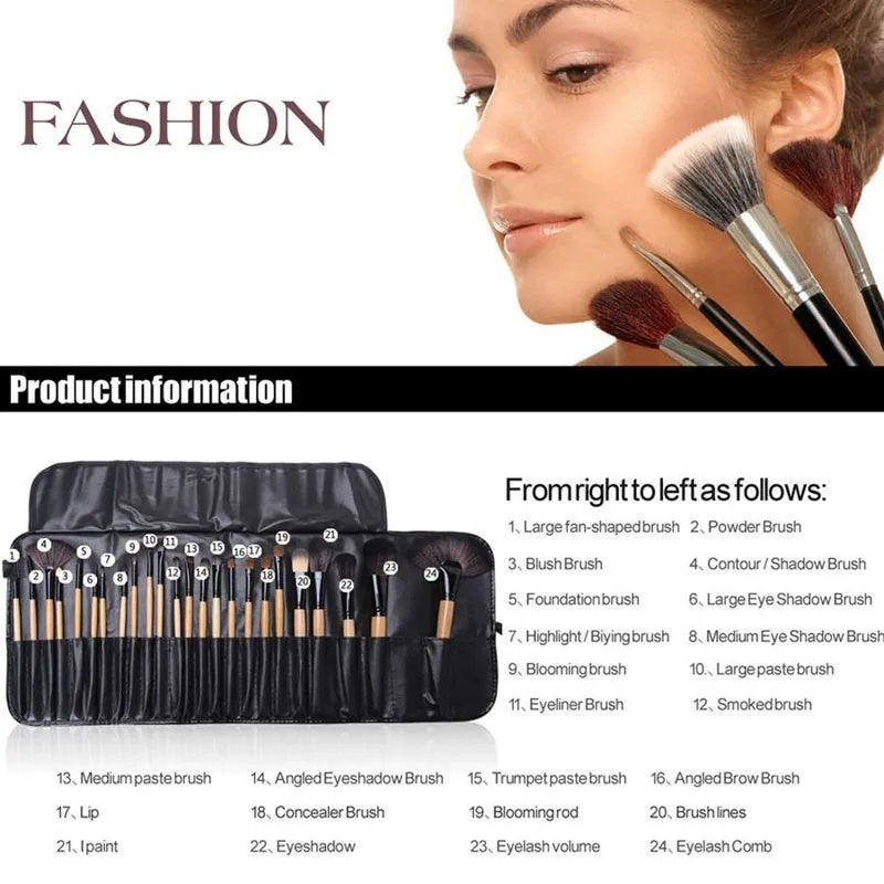 24-Piece Professional Makeup Brush Set for Cosmetics & Eyebrows