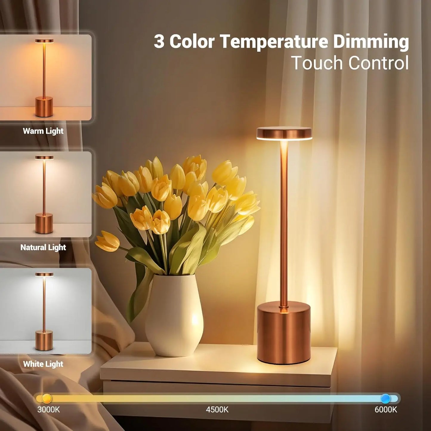 LED Touch Sensor Rechargeable Desk Lamp for Bedroom/Hotel