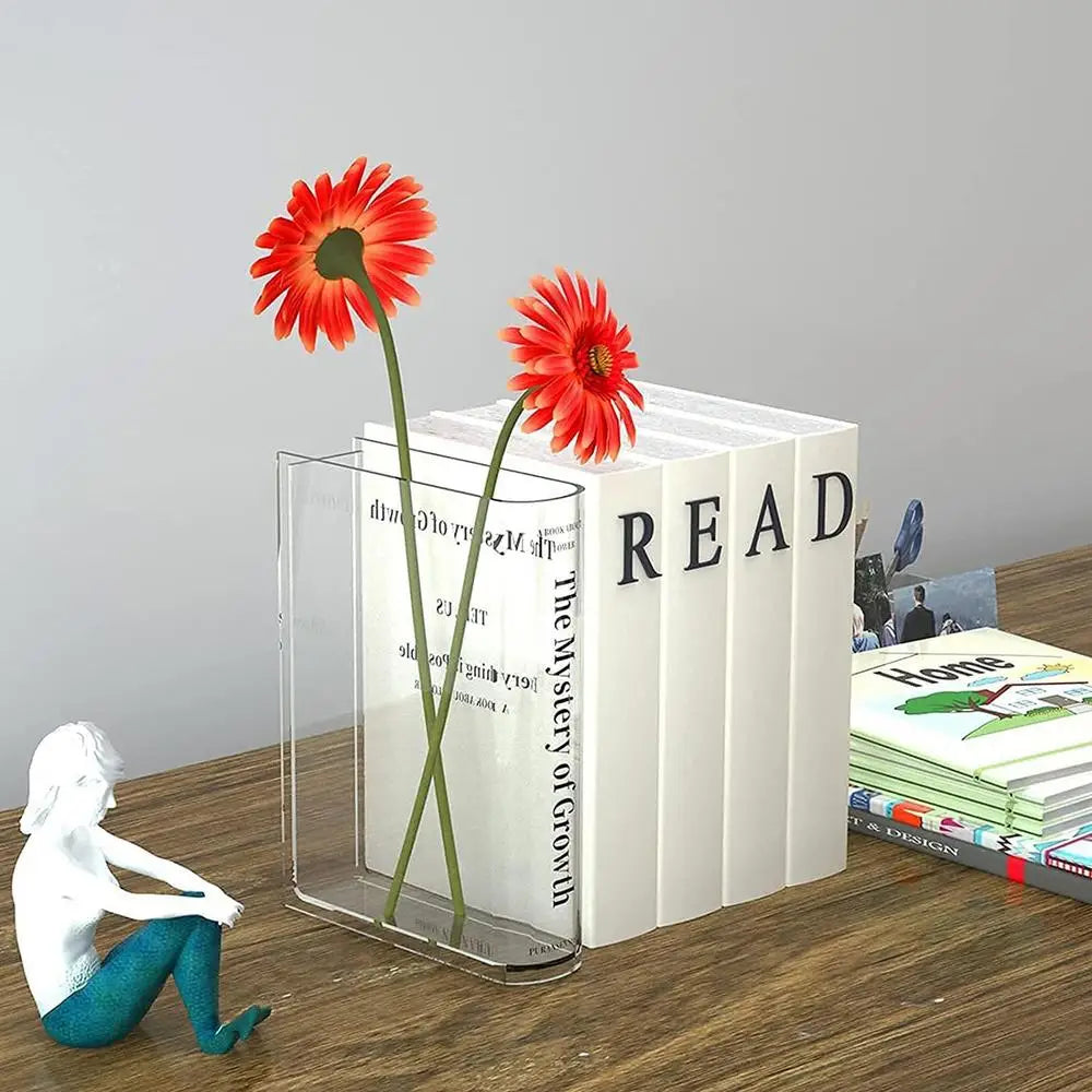 Clear Acrylic Book Vase – Modern Decorative Flower Holder