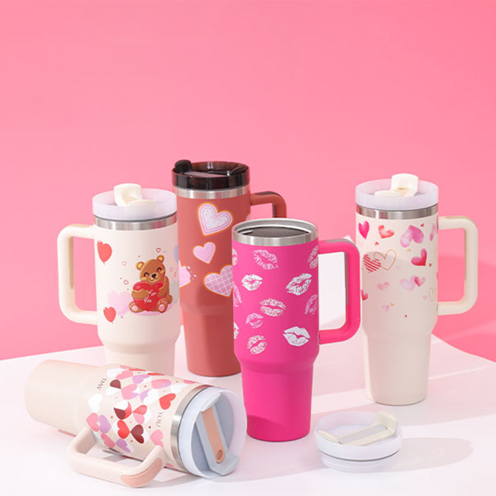40 oz Insulated Tumbler with Handle and Straw