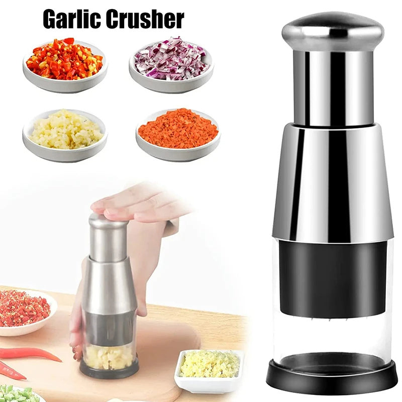 Garlic Crusher & Onion Chopper Manual Vegetable Squeezer Kitchen Gadget
