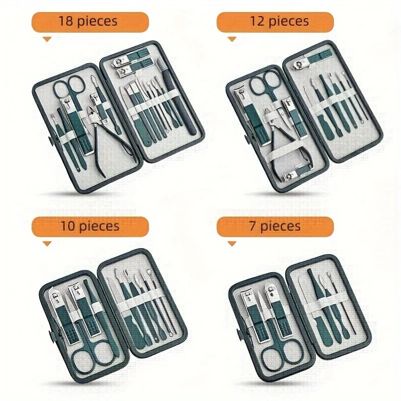 Professional Stainless Steel Nail Care Kit with Travel Case
