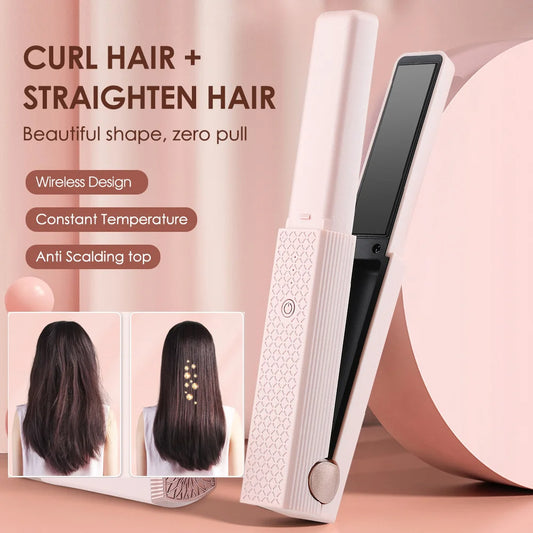 Cordless USB Mini Ceramic Hair Straightener & Curler