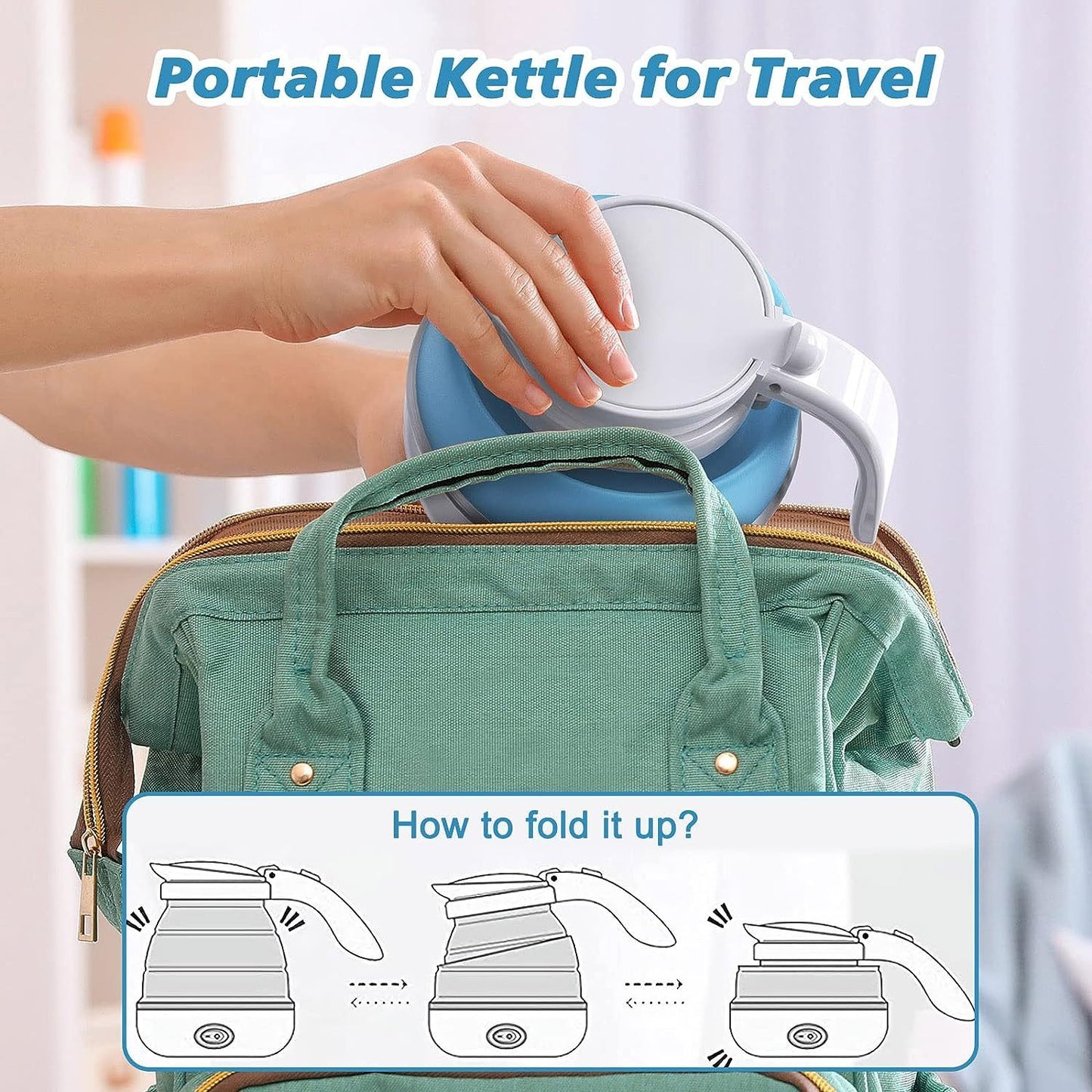 Foldable Electric Kettle – Compact Silicone Boiler, Blue
