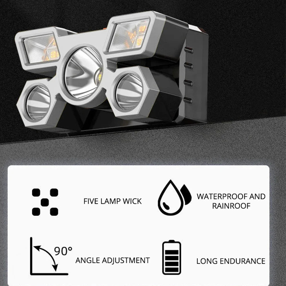 Outdoor 5LED USB Rechargeable Headset Flashlight