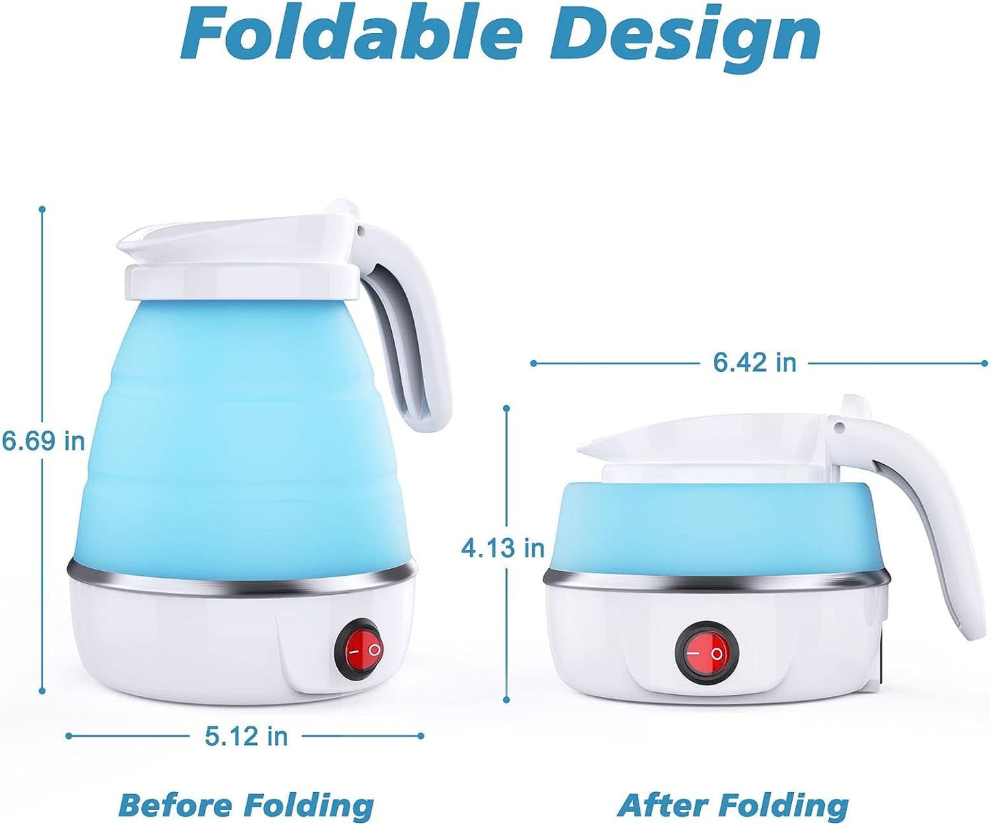 Foldable Electric Kettle – Compact Silicone Boiler, Blue