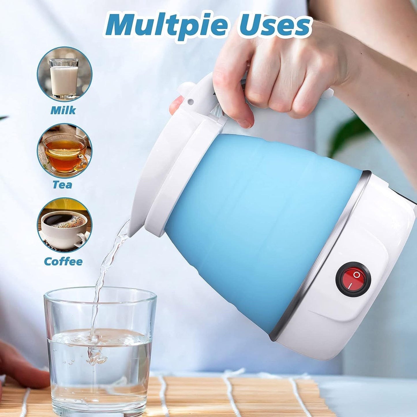 Foldable Electric Kettle – Compact Silicone Boiler, Blue