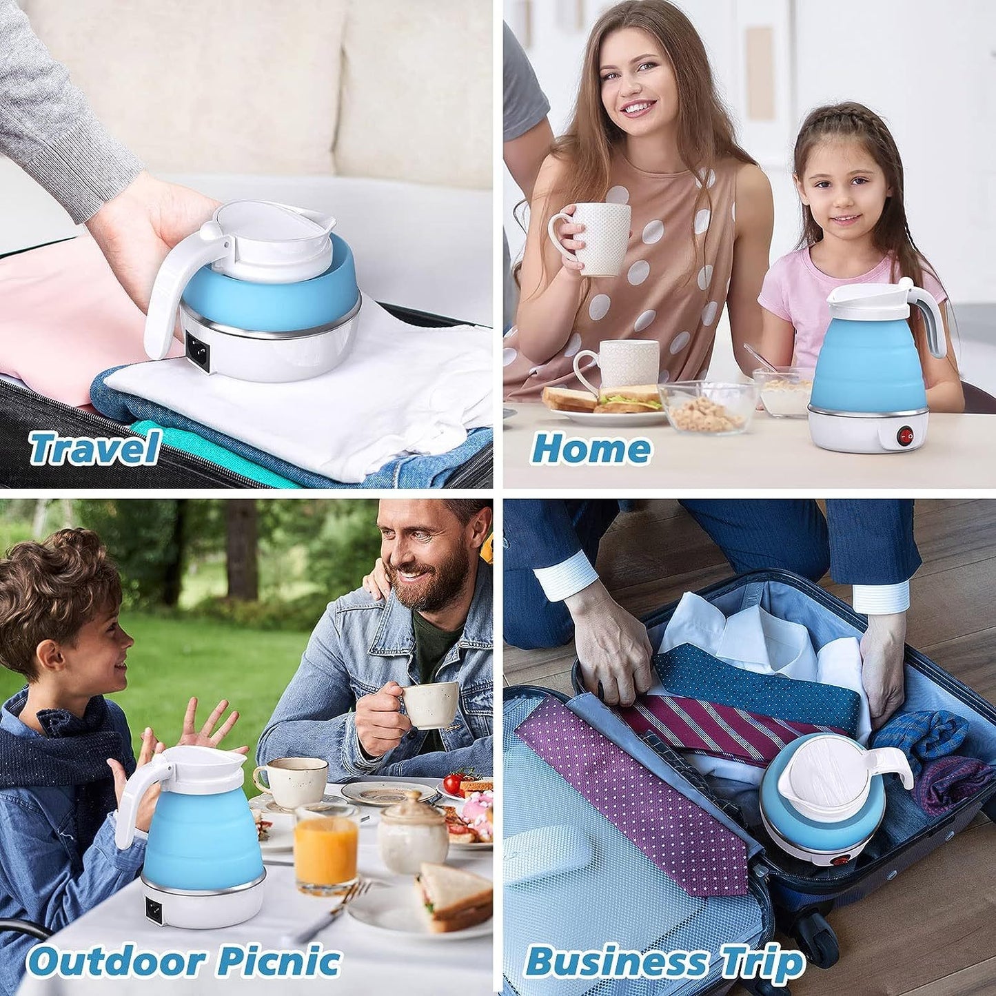 Foldable Electric Kettle – Compact Silicone Boiler, Blue