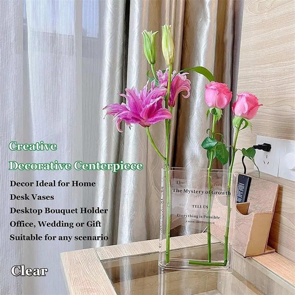 Clear Acrylic Book Vase – Modern Decorative Flower Holder