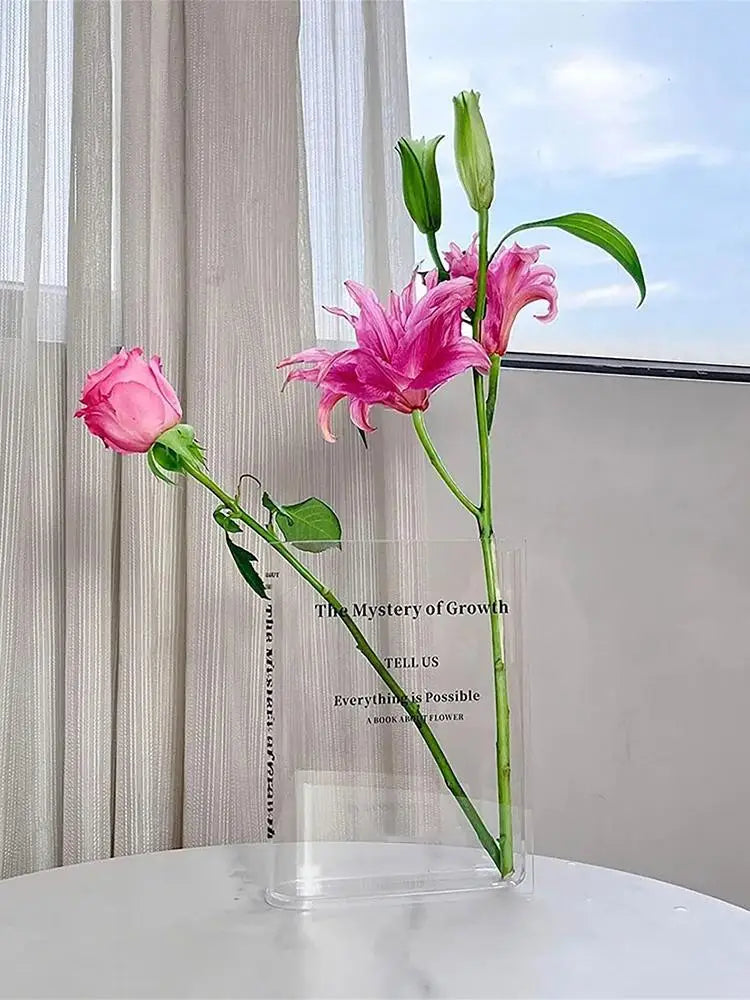 Clear Acrylic Book Vase – Modern Decorative Flower Holder