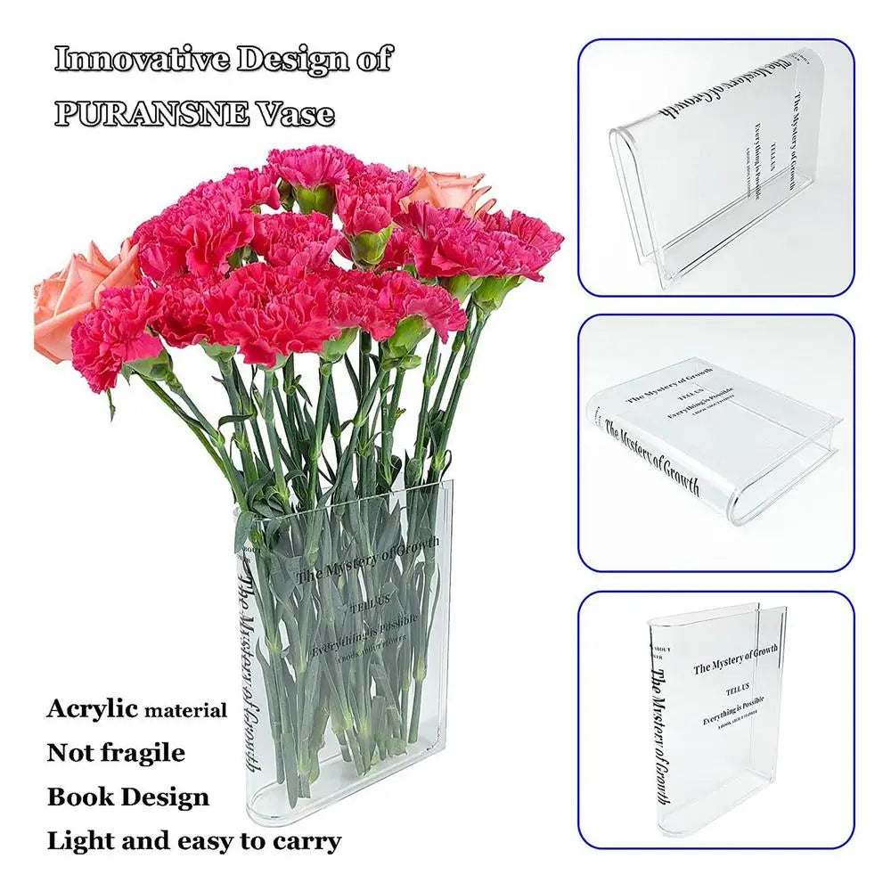 Clear Acrylic Book Vase – Modern Decorative Flower Holder