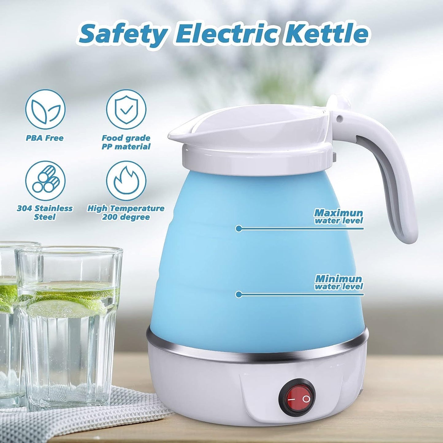 Foldable Electric Kettle – Compact Silicone Boiler, Blue